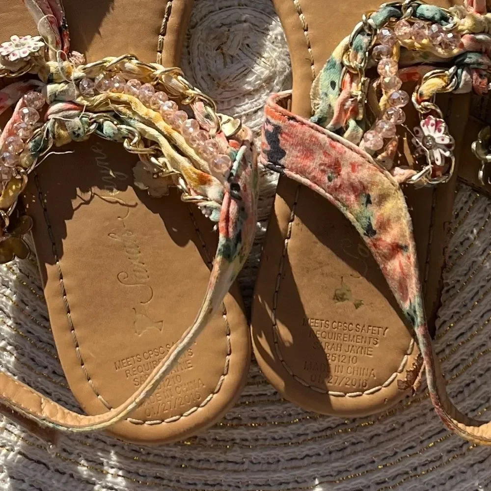 🔥4/$25 SARAH JAYNE GIRLS PEACH SHORE SANDALS FLORAL CHARM STRAPS